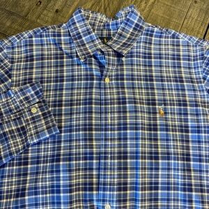 Ralph Lauren‎ Blue White Checkered Long Sleeve Button Up Shirt Size Large